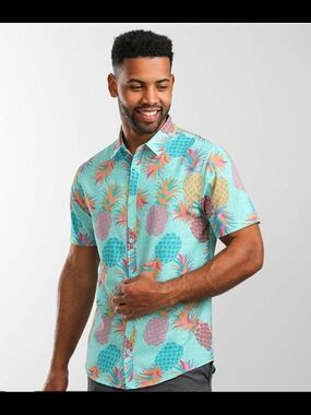 Department West Pineapple Stretch Button-Up Shirt Men's XXL Multicolored